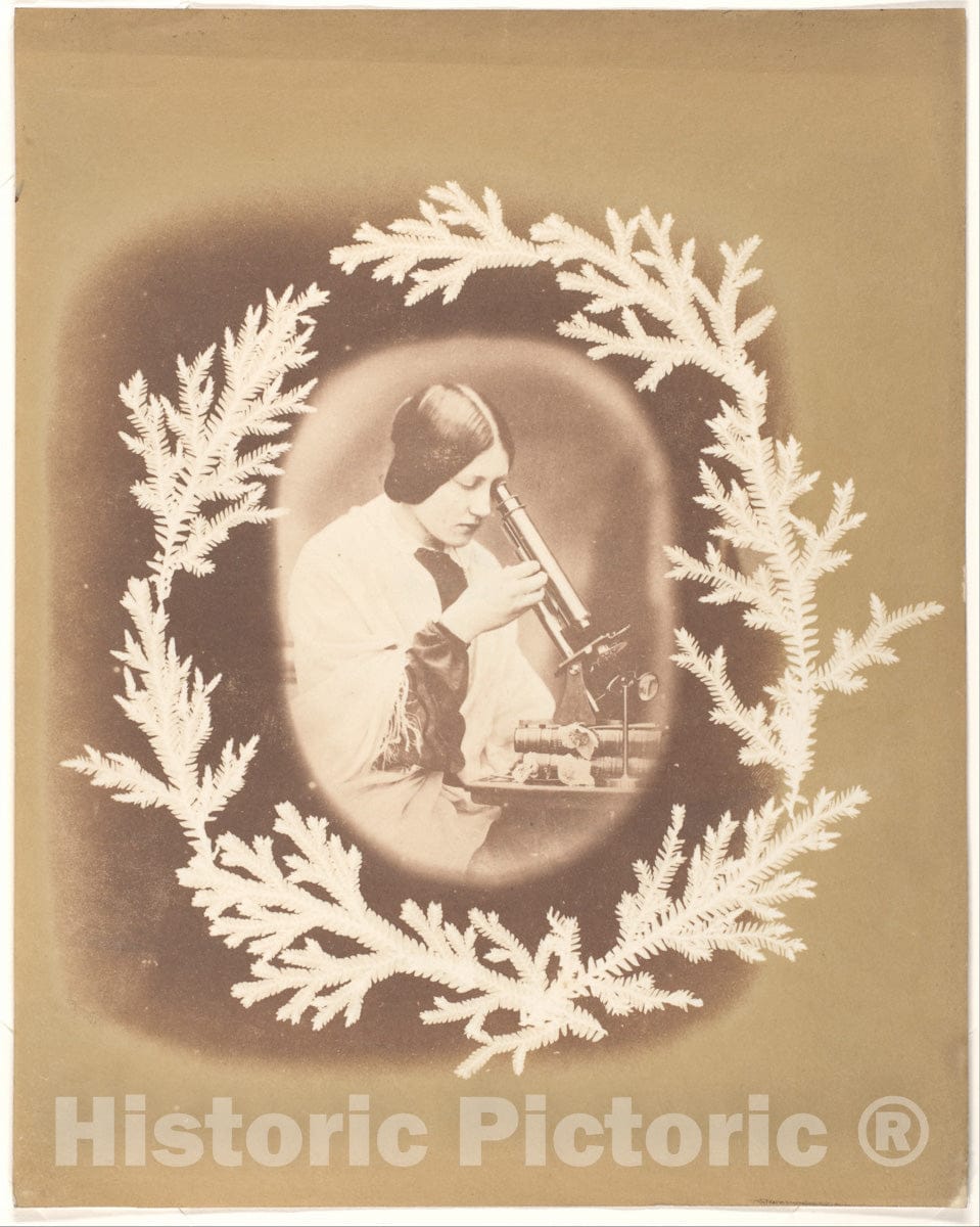 Photo Print : John Dillwyn Llewelyn - Thereza Dillwyn Llewelyn with Her Microscope : Vintage Wall Art
