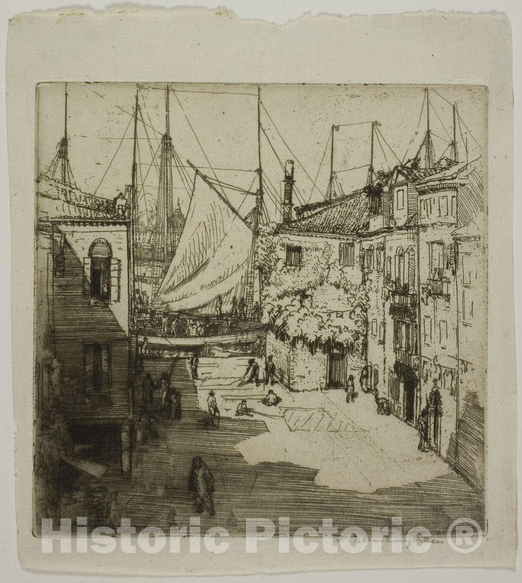 Art Print : Sail Yard, Venice, Donald Shaw MacLaughlan, c 1970, Vintage Wall Decor :