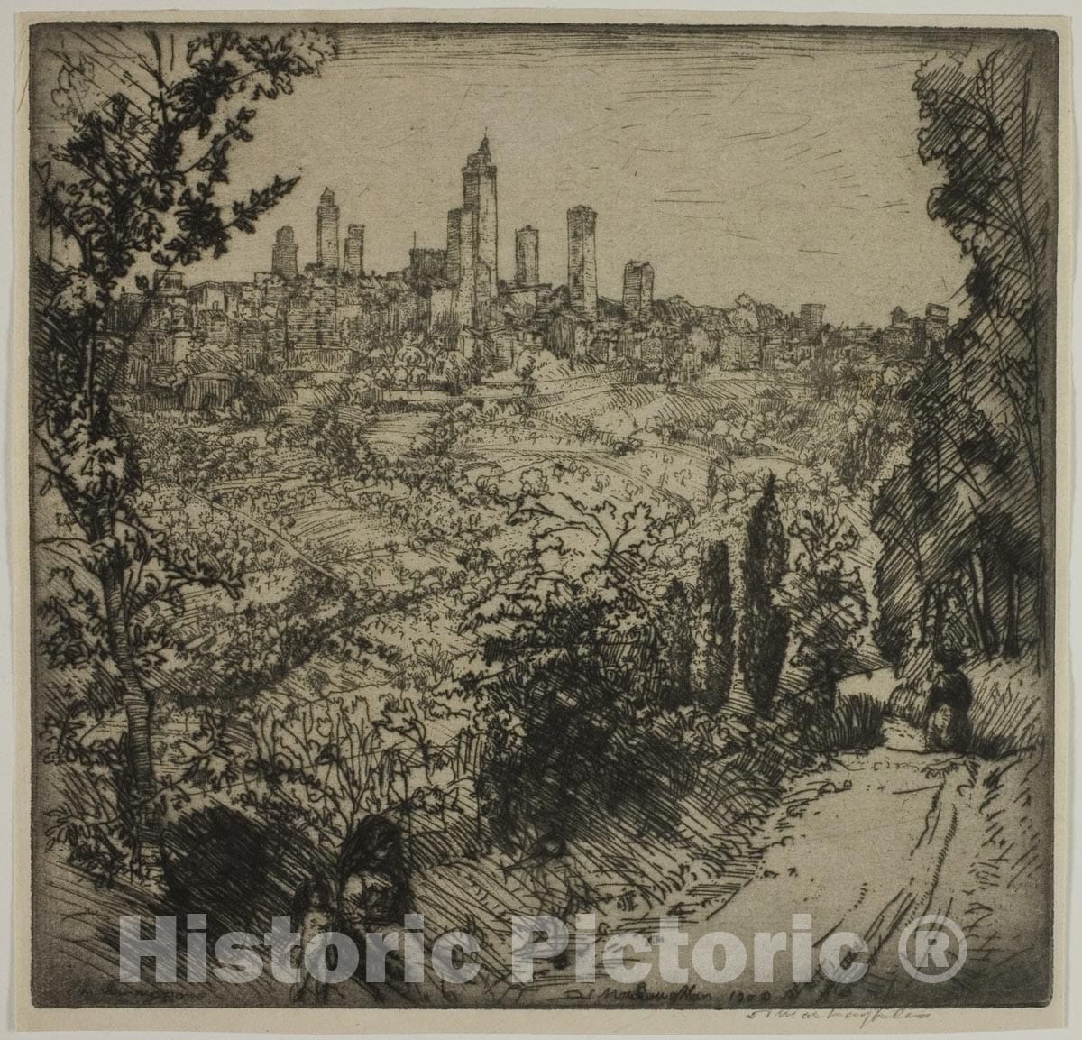 Art Print : San Gimignano, Donald Shaw MacLaughlan, c 1913, Vintage Wall Decor :