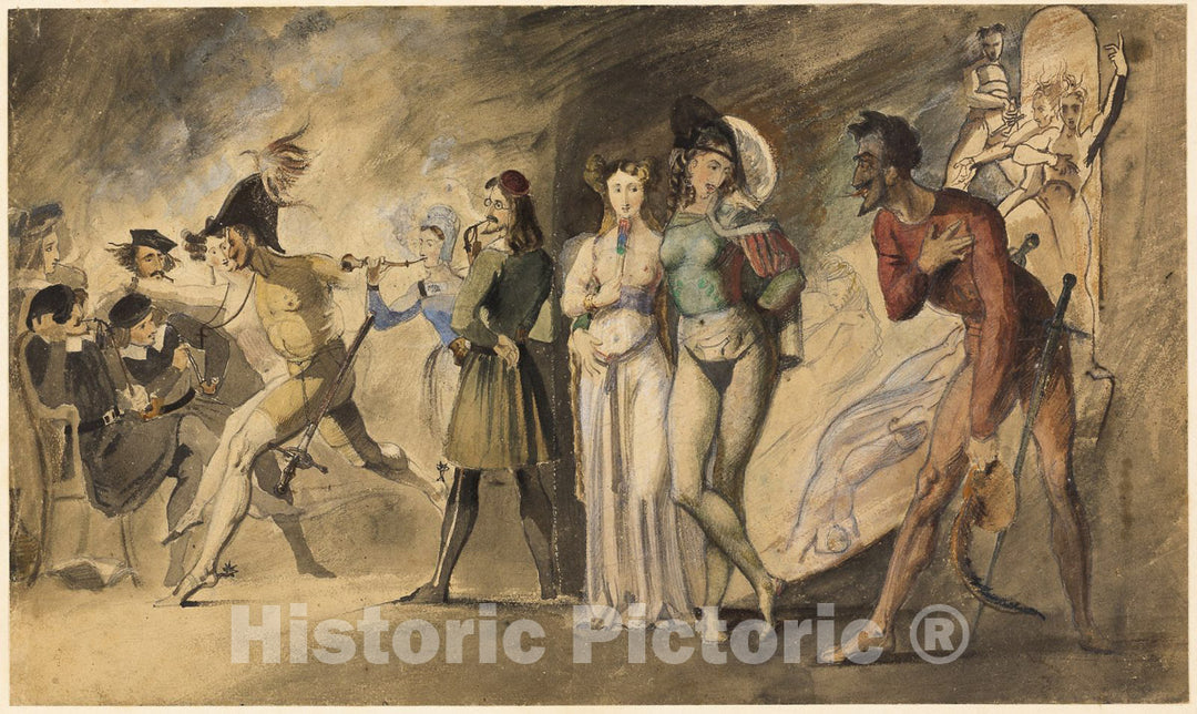 Art Print : Scene from Faust: Auerbachs Cellar, Theodore Matthias von Holst, c 1960, Vintage Wall Decor :
