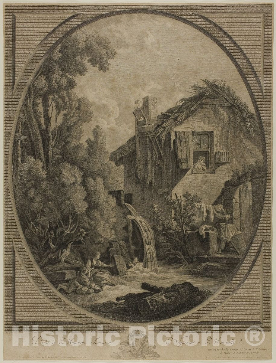 Art Print : Windmill Landscape, Pierre FranÃ§ois Laurent, c 1958, Vintage Wall Decor :