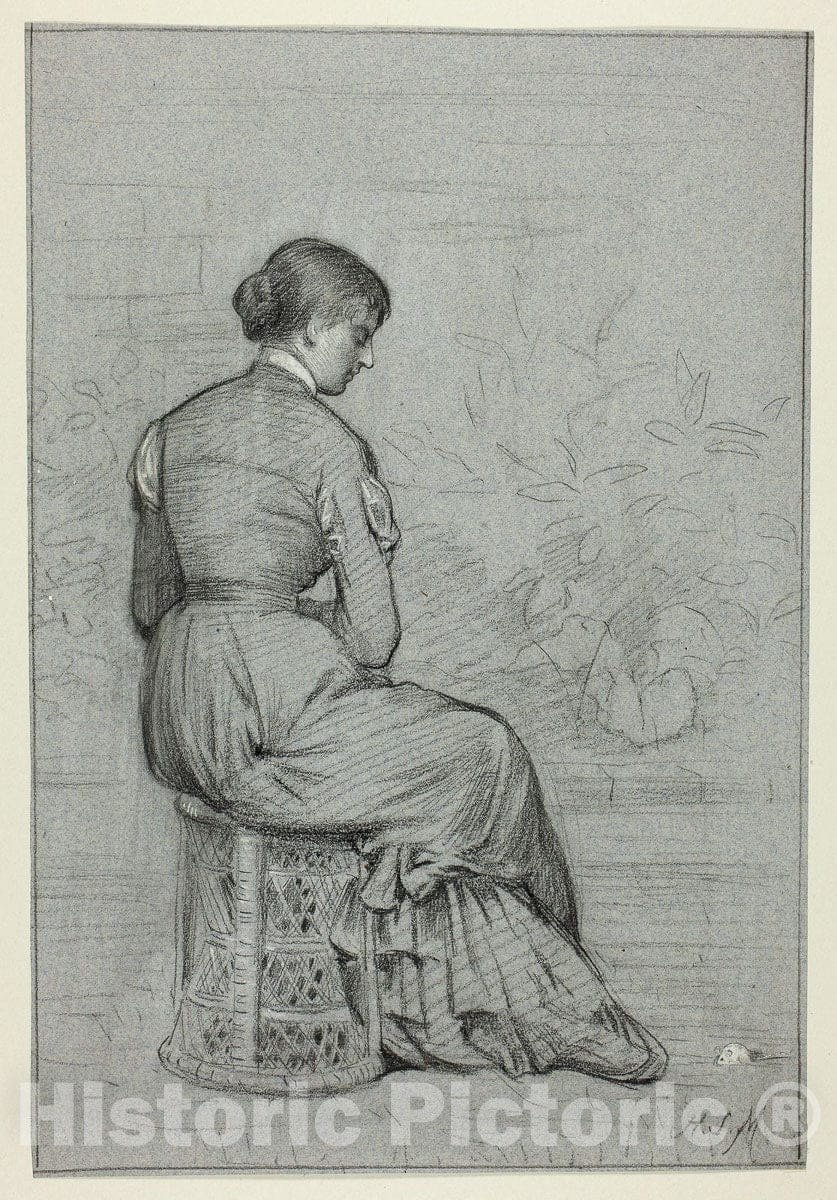 Art Print : Woman Seated on a Tabouret, Henry Stacy Marks, c.1864, Vintage Wall Decor :
