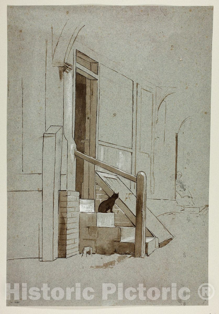 Art Print : Cat on Doorstep, Henry Stacy Marks, c.1799, Vintage Wall Decor :