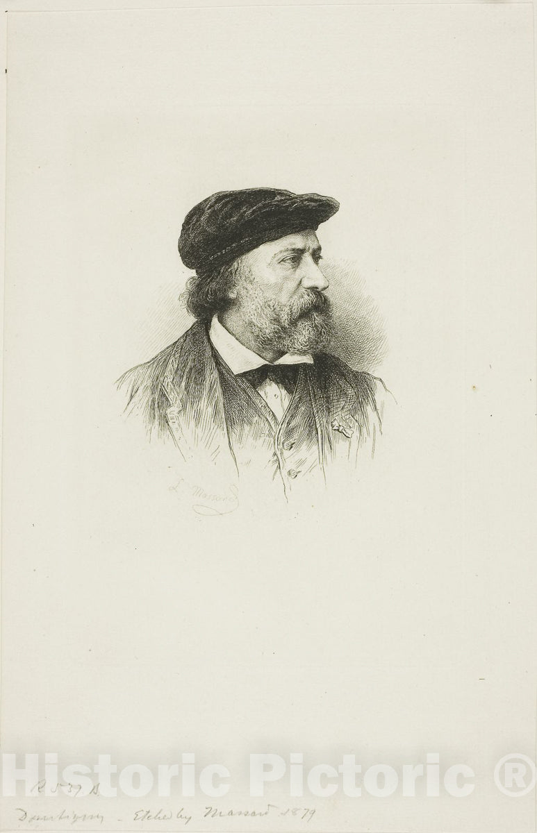 Art Print : Portrait of Daubigny, Leopold Massard, c 1861, Vintage Wall Decor :