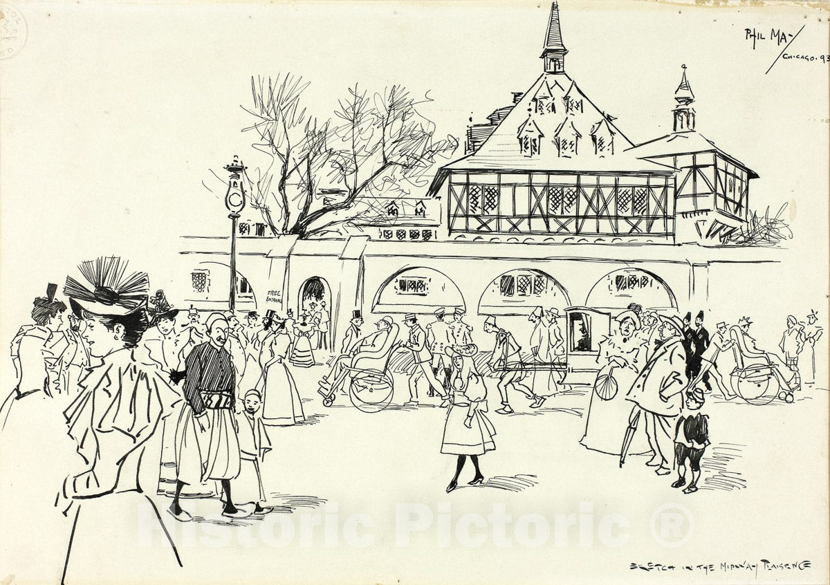 Art Print : Sketch in the Midway Plaisance, Philip William May, c.1555, Vintage Wall Decor :