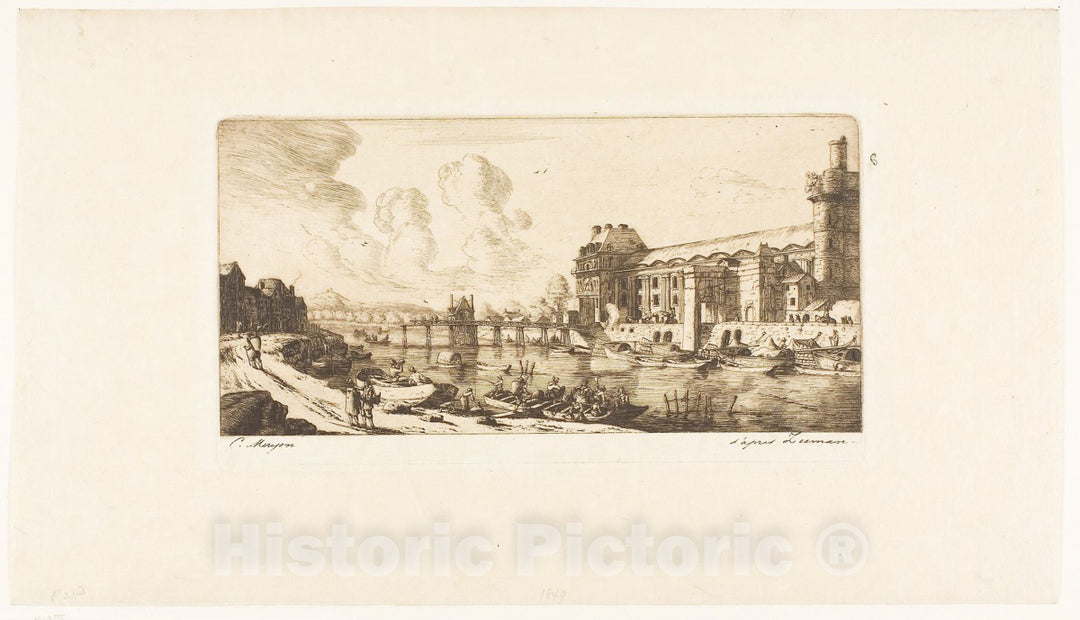 Art Print : The Pavillon de Mademoiselle and Part of the Louvre, Charles Meryon, c 1880, Vintage Wall Decor :