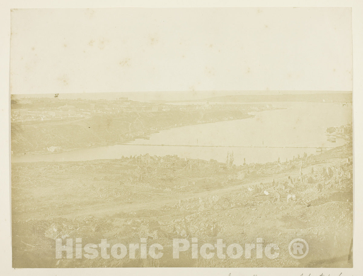 Art Photo : Inner Harbour of Sebastopol, Bridge Connecting the City with the Suburb Fort Nickolas at the Entrance, James Robertson, c 1855, Vintage Wall Decor :