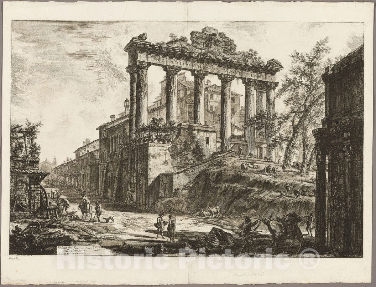 Art Print : View of the So-Called Temple of Concord, from Views of Rome, Giovanni Battista Piranesi, c 1750, Vintage Wall Decor :