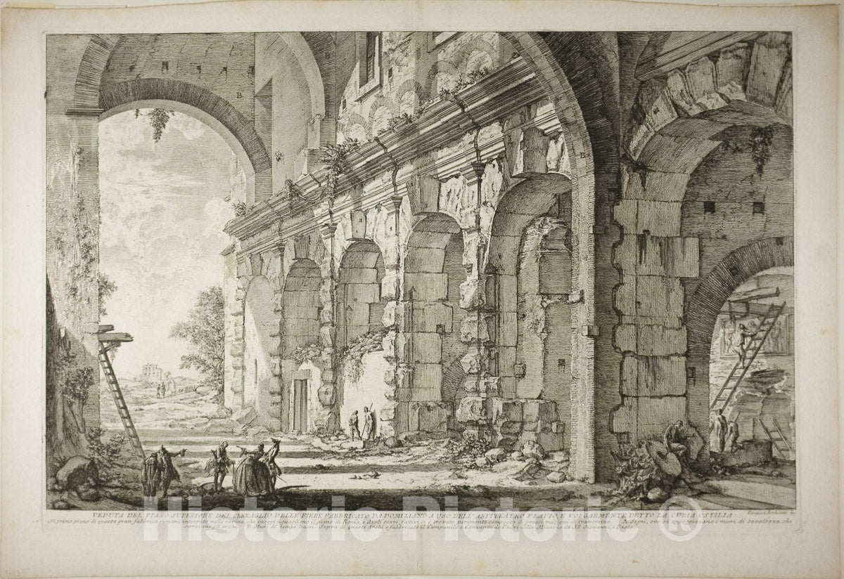 Art Print : Cages for Wild Animals built by the Emperor Domitian, Flavian Amphitheater called Curia Hostilia, Giovanni Battista Piranesi, c 1750, Vintage Wall Decor :