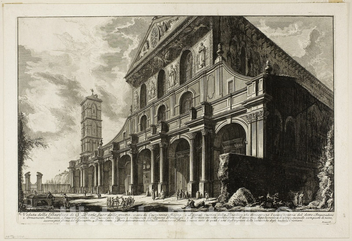 Art Print : Basilica of S. Paolo fuori delle Mura [St. Paul outside the Walls], built by Constantine the Great, Giovanni Battista Piranesi, c 1750, Vintage Wall Decor :