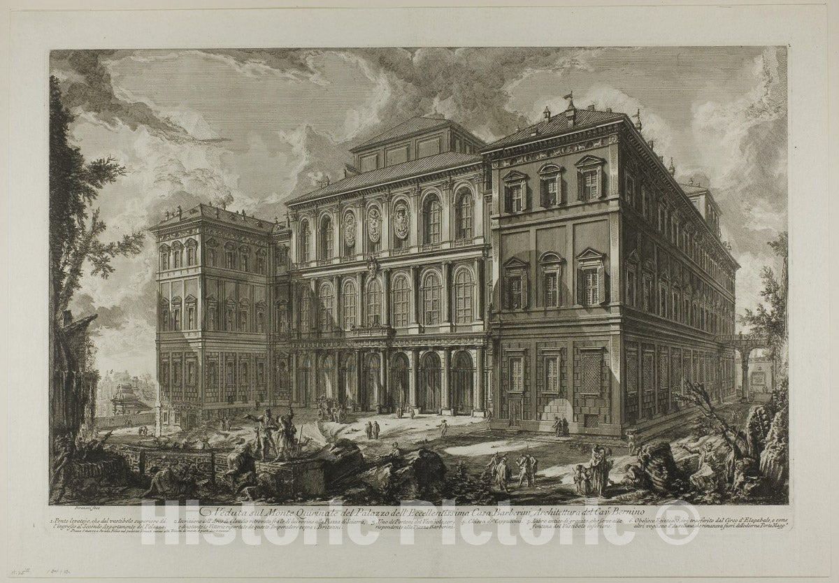Art Print : palace of the illustrious Barberini family on the Quirinal Hill, Giovanni Battista Piranesi, c 1893, Vintage Wall Decor :
