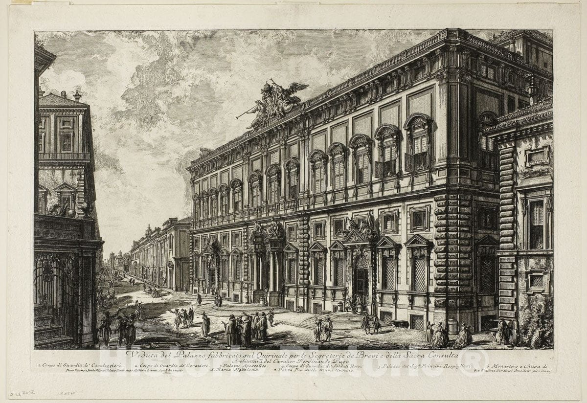 Art Print : View of the Palazzo della Consulta on the Quirinal housing the Papal Secretariat, from Views of Rome, Giovanni Battista Piranesi, c 1903, Vintage Wall Decor :
