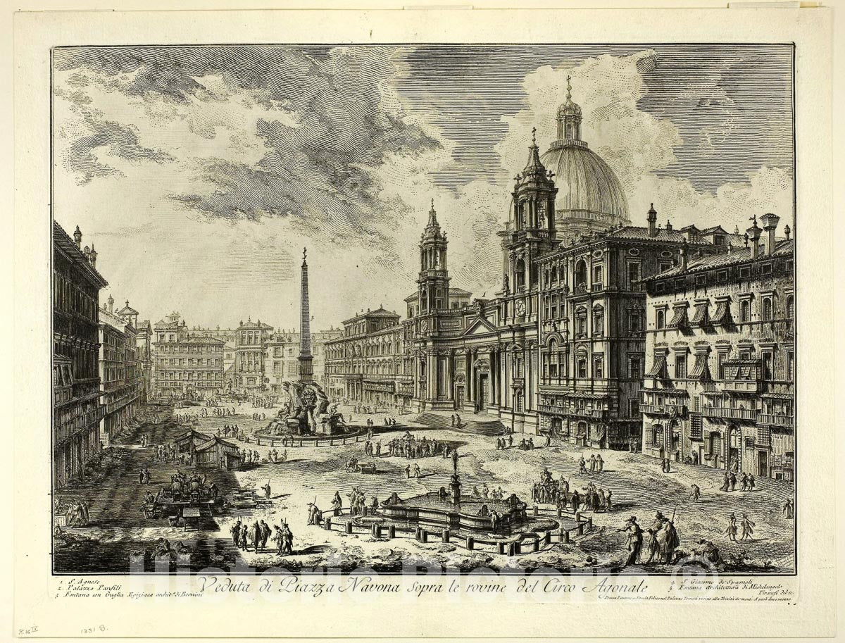 Art Print : View of Piazza Navona above the ruins of the Circus of Domitian, from Views of Rome, Giovanni Battista Piranesi, c 1861, Vintage Wall Decor :