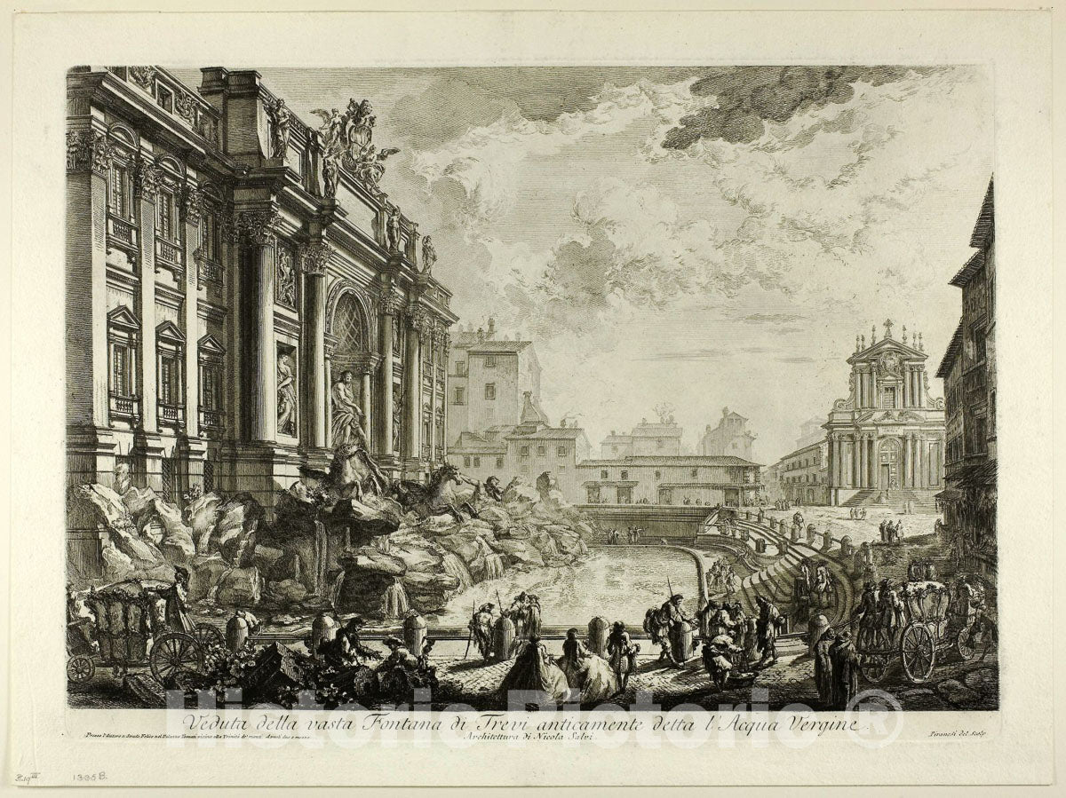 Art Print : View of the large Trevi Fountain formerly called the Acqua Vergine, from Views of Rome, Giovanni Battista Piranesi, c.1843, Vintage Wall Decor :
