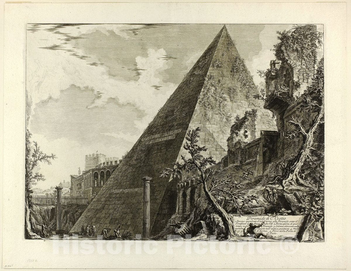 Art Print : The Pyramid of Gaius Cestius, from Views of Rome, Giovanni Battista Piranesi, c.1843, Vintage Wall Decor :