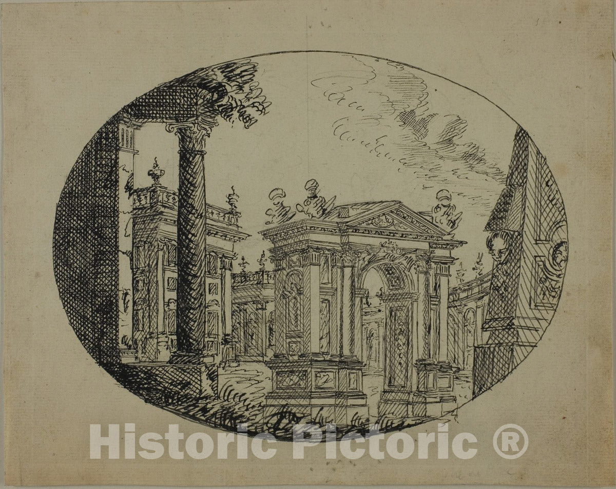 Art Print : Roman Edifices, Unknown artist, c.1946, Vintage Wall Decor :