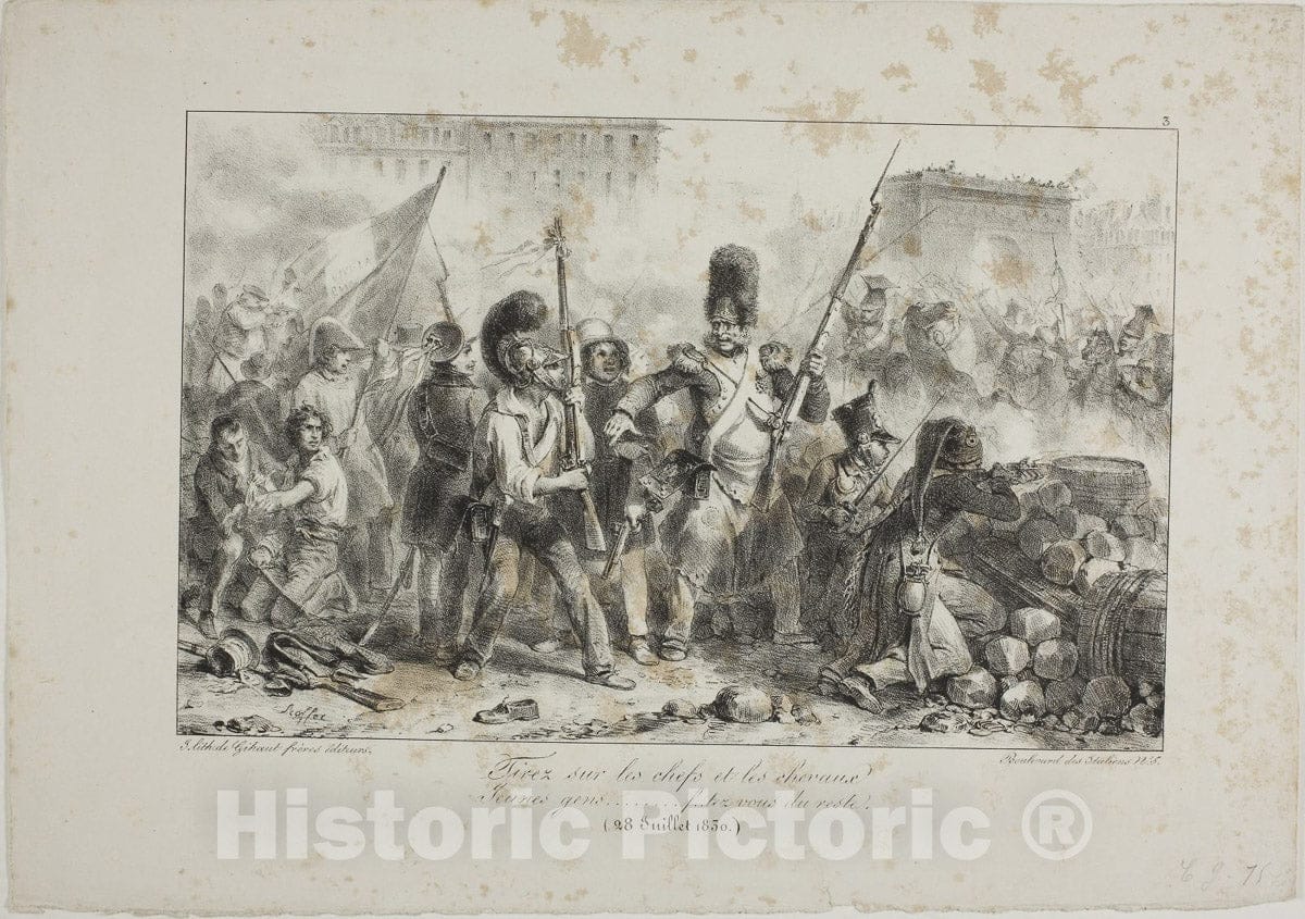 Art Print : Fire on the Leaders and Cavalry..., Denis Auguste Marie Raffet, c 1827, Vintage Wall Decor :