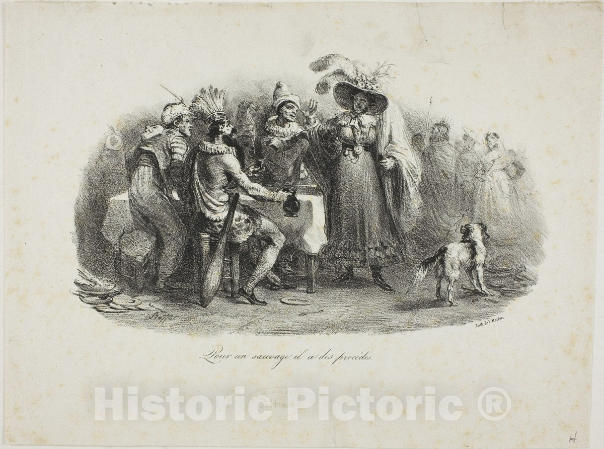 Art Print : He Behaves for a Savage, Denis Auguste Marie Raffet, c.1828, Vintage Wall Decor :