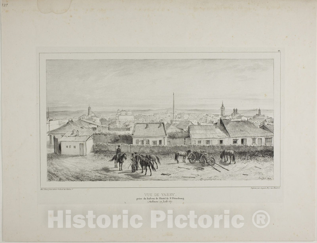 Art Print : View of Yassy Taken from the Balcony of the St. Petersburg Hotel, Moldavia, July 19, 1837, Denis Auguste Marie Raffet, c 1825, Vintage Wall Decor :