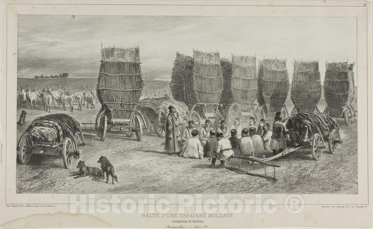 Art Print : Halting Place of a Moldavian Caravan Transporting Coal, Bessarabia, August 5, 1837, Denis Auguste Marie Raffet, c.1841, Vintage Wall Decor :