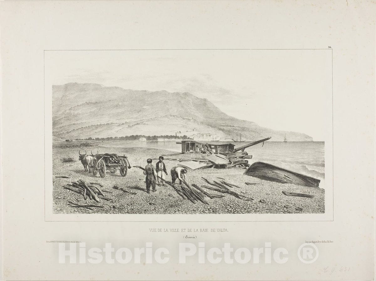 Art Print : View of the Village and Bay of Yalta, Crimea, August 15, 1837, Denis Auguste Marie Raffet, c 1904, Vintage Wall Decor :