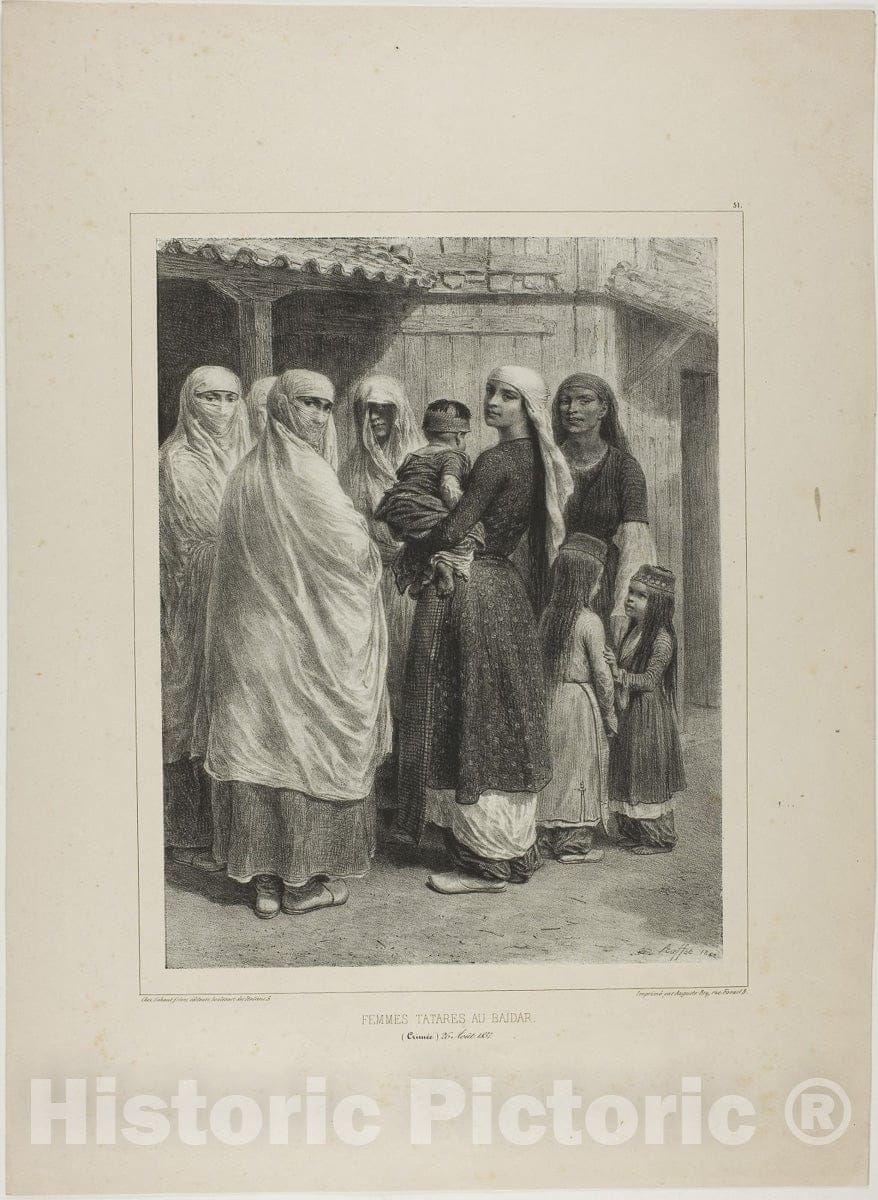 Art Print : Tartar Women at the BaÃ¯dar, Crimea, August 26, 1837, Denis Auguste Marie Raffet, c 1833, Vintage Wall Decor :
