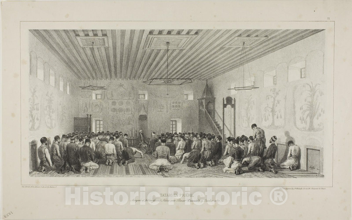 Art Print : Praying Tartars, Istrimdjami-Kara-sou-Bazar, Crimea, October 19, 1837, Denis Auguste Marie Raffet, c 1900, Vintage Wall Decor :