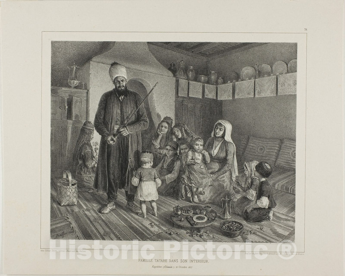 Art Print : Tartar Family in Their Home, Kapskhor, Crimea, October 21, 1837, Denis Auguste Marie Raffet, c 1886, Vintage Wall Decor :
