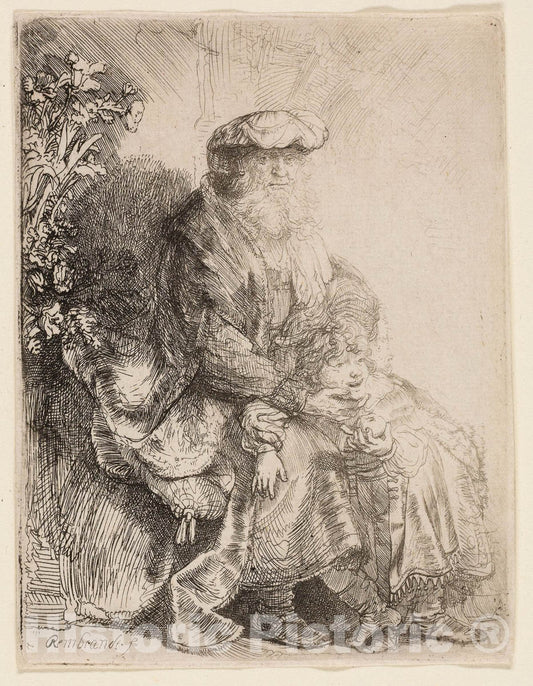 Art Print : Abraham Caressing Isaac, Rembrandt Harmenszoon Van Rijn, c.1957, Vintage Wall Decor :