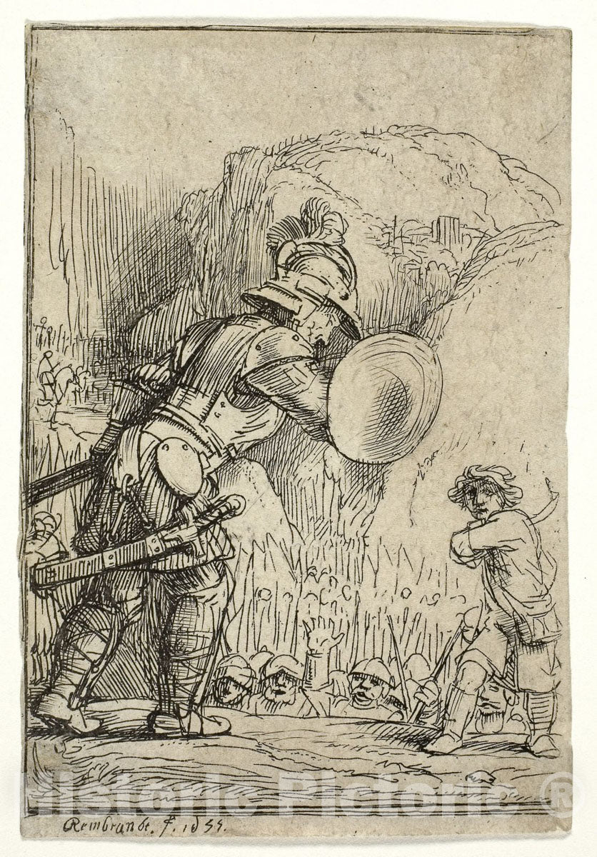 Art Print : David and Goliath, Rembrandt Harmenszoon Van Rijn, c 1844, Vintage Wall Decor :