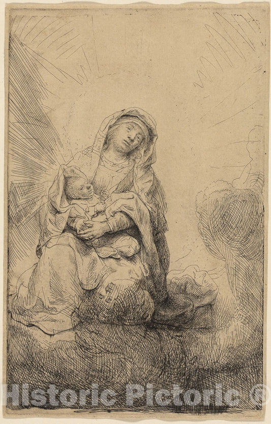 Art Print : The Virgin and Child in the Clouds, Rembrandt Harmenszoon Van Rijn, c 1921, Vintage Wall Decor :