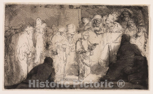 Art Print : Christ Disputing with the Doctors: A Sketch, Rembrandt Harmenszoon Van Rijn, c 1863, Vintage Wall Decor :