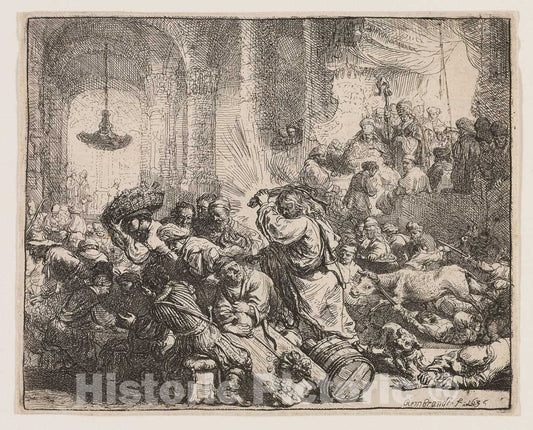 Art Print : Christ Driving the Money Changers from the Temple, Rembrandt Harmenszoon Van Rijn, c 1854, Vintage Wall Decor :