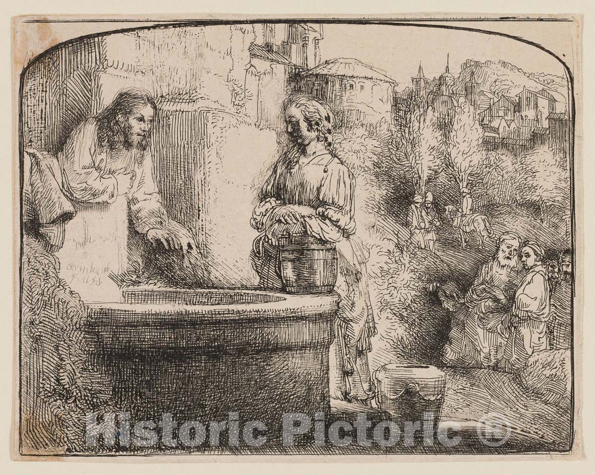 Art Print : Christ and the Woman of Samaria: An Arched Print, Rembrandt Harmenszoon Van Rijn, c.1908, Vintage Wall Decor :