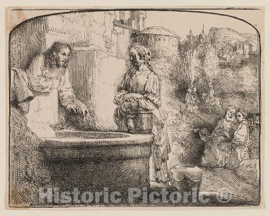 Art Print : Christ and the Woman of Samaria: An Arched Print, Rembrandt Harmenszoon Van Rijn, c.1908, Vintage Wall Decor :
