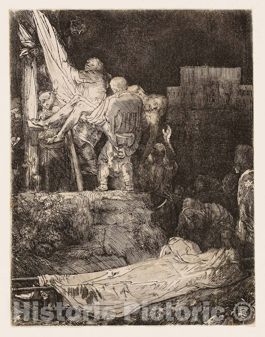Art Print : The Descent from the Cross by Torchlight, Rembrandt Harmenszoon Van Rijn, c.1866, Vintage Wall Decor :
