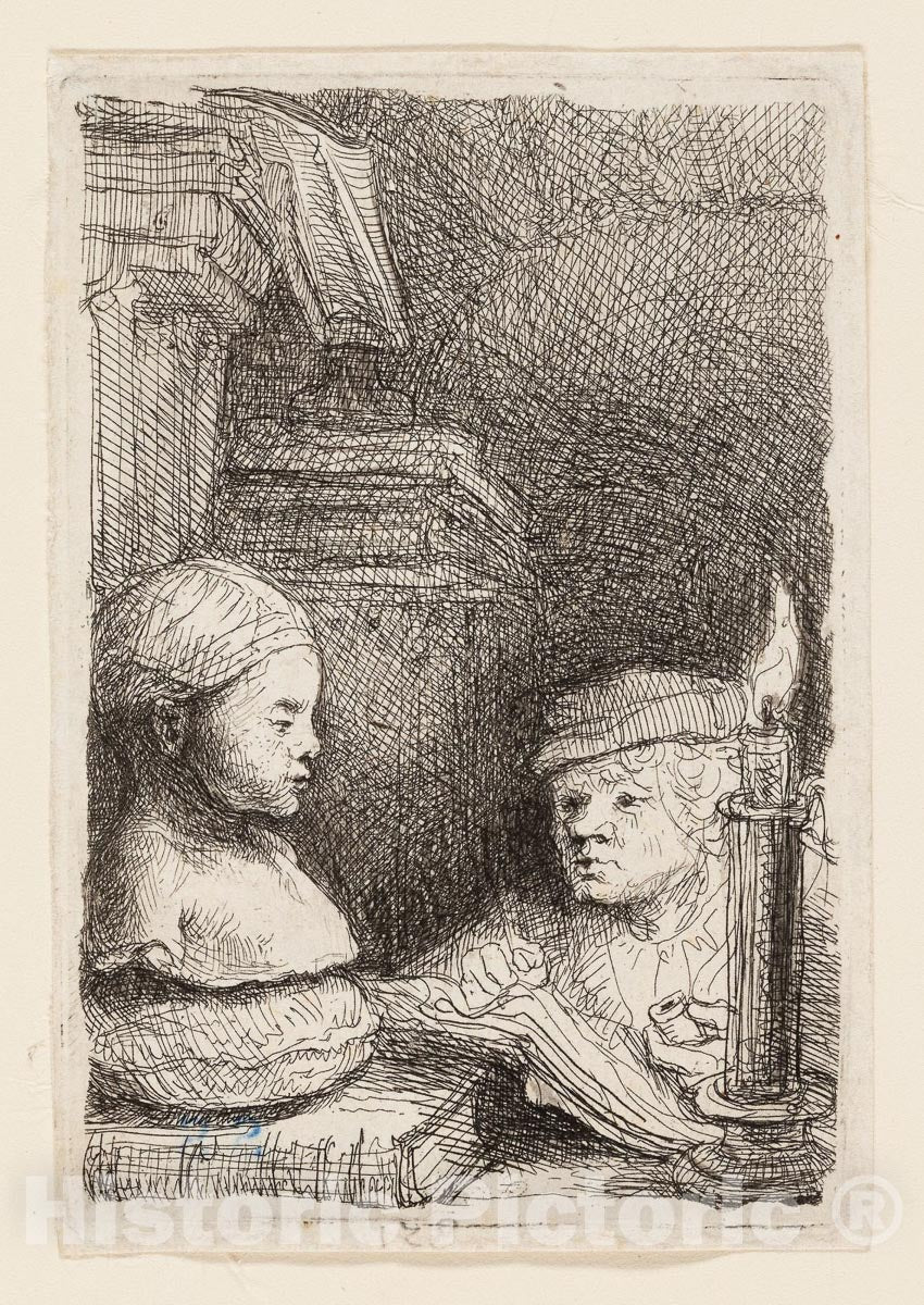 Art Print : Man Drawing from a Cast, Rembrandt Harmenszoon Van Rijn, c 1890, Vintage Wall Decor :