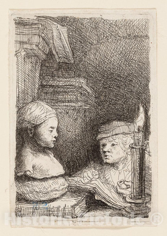 Art Print : Man Drawing from a Cast, Rembrandt Harmenszoon Van Rijn, c 1890, Vintage Wall Decor :
