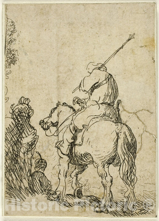Art Print : Turbaned Soldier on Horseback, Rembrandt Harmenszoon Van Rijn, c.1631, Vintage Wall Decor :