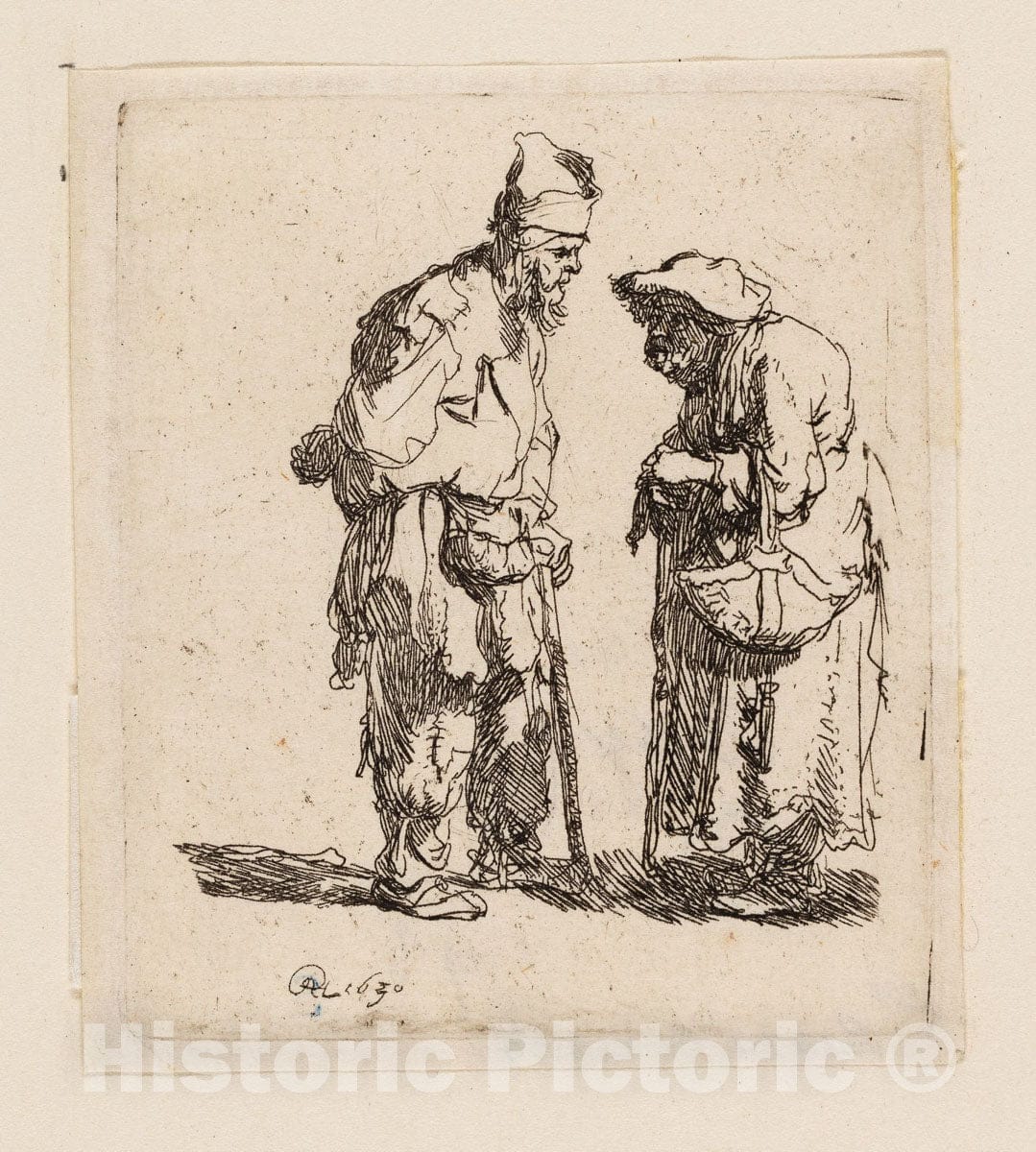 Art Print : Beggar Man and Beggar Woman Conversing, Rembrandt Harmenszoon Van Rijn, c 1889, Vintage Wall Decor :
