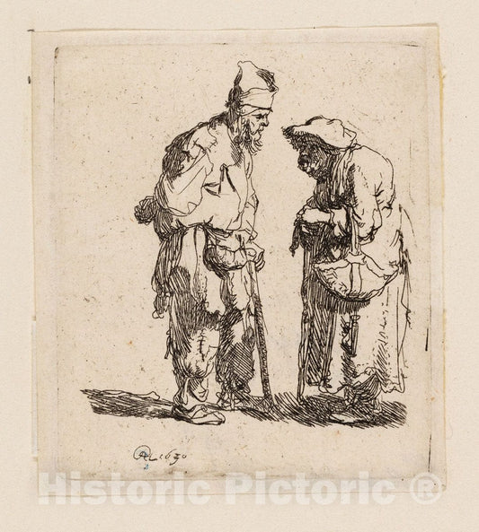 Art Print : Beggar Man and Beggar Woman Conversing, Rembrandt Harmenszoon Van Rijn, c 1889, Vintage Wall Decor :