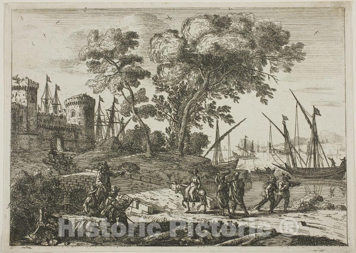 Art Print : Coast Scene with an Artist Drawing, Claude Lorrain, c 1934, Vintage Wall Decor :