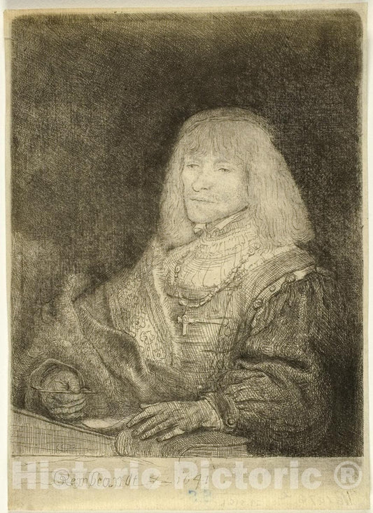 Art Print : Man at a Desk Wearing a Cross and Chain, Rembrandt Harmenszoon Van Rijn, c 1860, Vintage Wall Decor :
