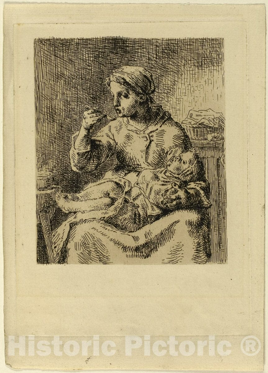 Art Print : Woman Feeding Her Child, Jean FranÃ§ois Millet, c 1884, Vintage Wall Decor :