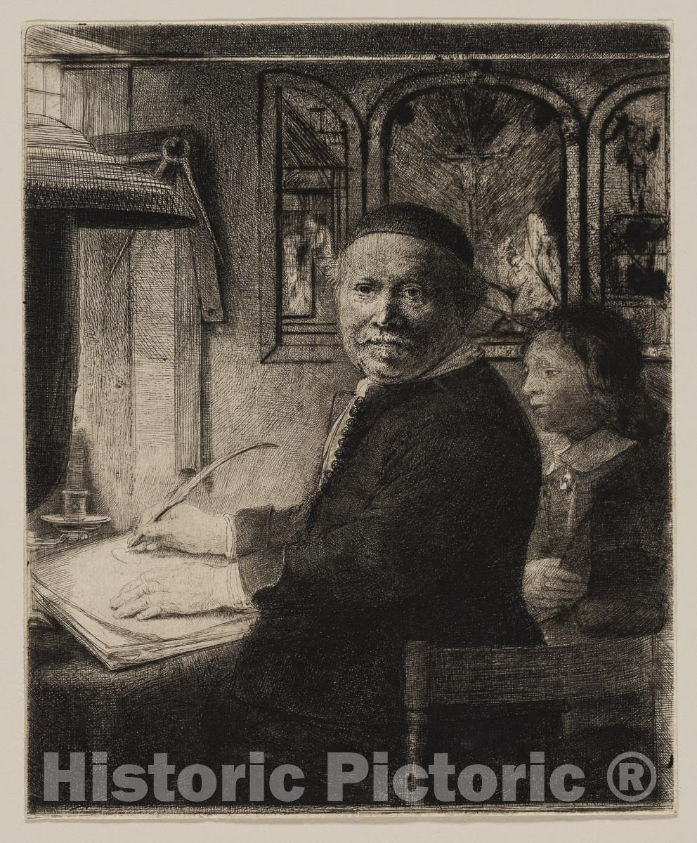 Art Print : Lieven Willemsz van Coppenol, Writing Master: The Smaller Plate, Rembrandt Harmenszoon Van Rijn, c.1814, Vintage Wall Decor :