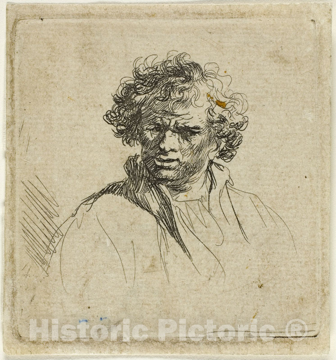 Art Print : Curly Headed Man with a Wry Mouth, Ferdinand Bol, c.1881, Vintage Wall Decor :