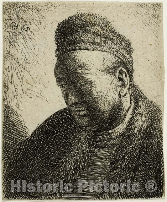 Art Print : Beardless Man in a Fur Cloak and Cap: Bust, Rembrandt Harmenszoon Van Rijn, c.1881, Vintage Wall Decor :