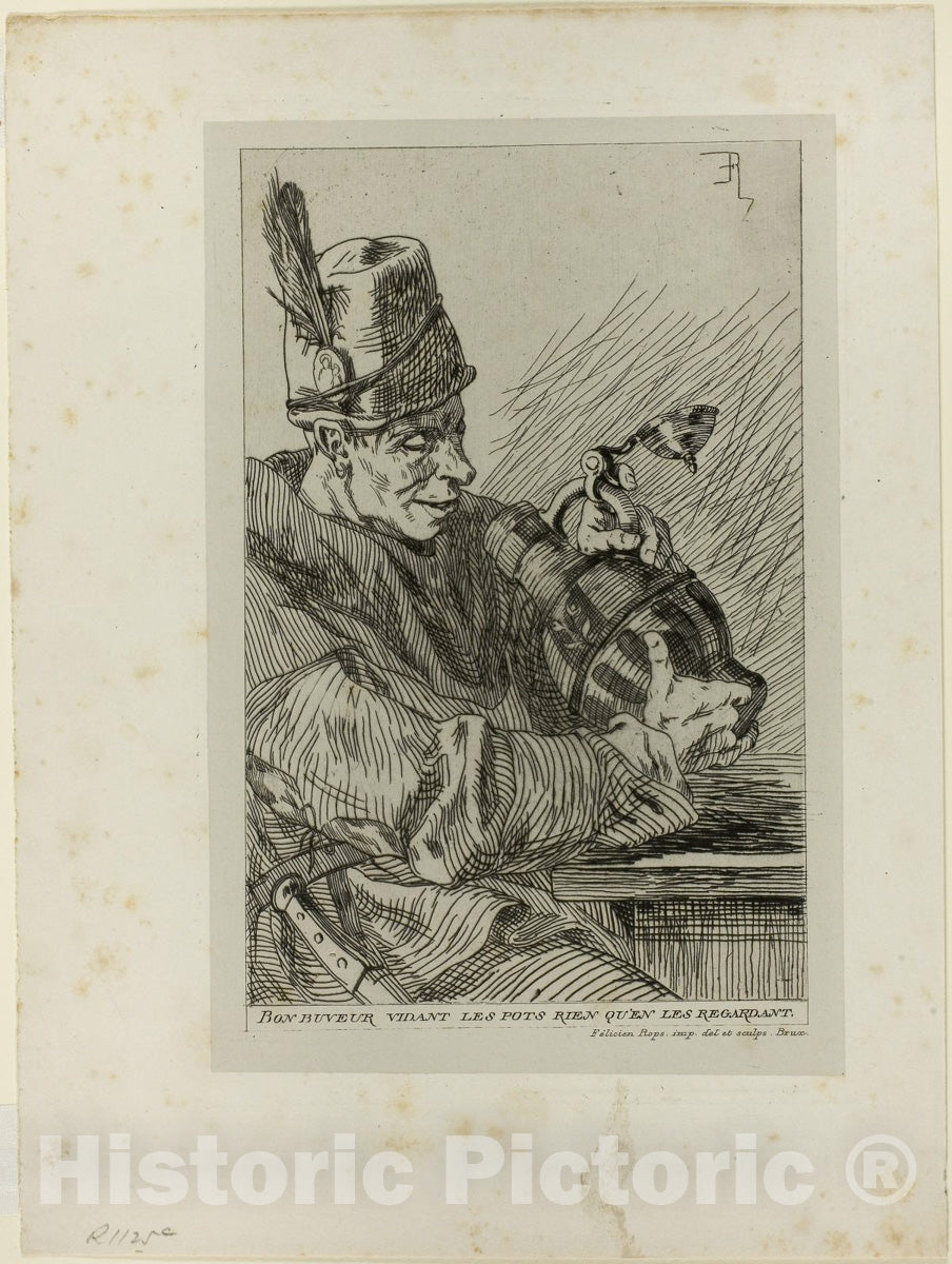 Art Print : The Drinker, Felicien Rops, c 1860, Vintage Wall Decor :