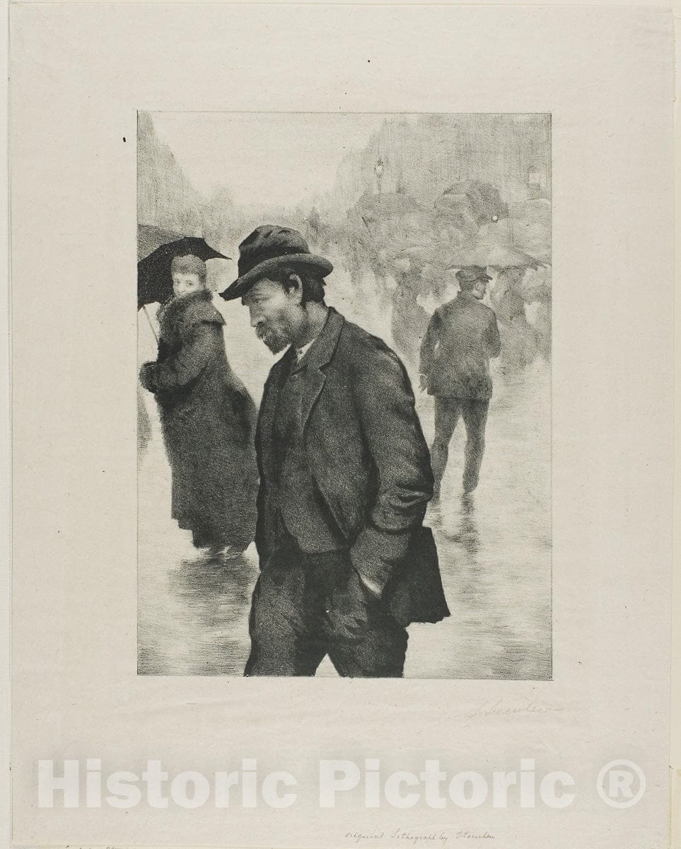 Art Print : Rainy Day, Paris, Theophile-Alexandre Steinlen, c 1844, Vintage Wall Decor :