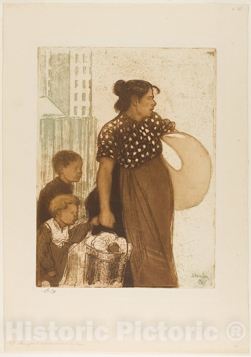 Art Print : Housewife and Children Returning from the Laundry House, Theophile-Alexandre Steinlen, c.1877, Vintage Wall Decor :